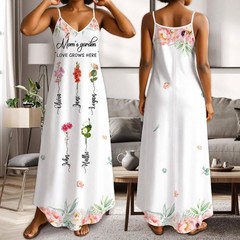 Personalized Mom Grandma Birth Flower Maxi Dress Custom Floral Mother’s Day Gift