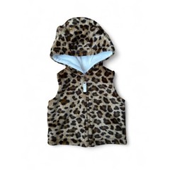 Y2k Millennial Diva Mini Leopard Faux Fur Bear Ears Hooded Baby Vest Brown Cozy