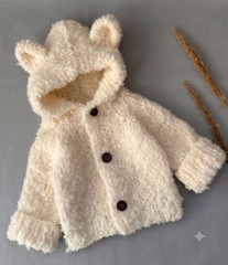 Handmade Knit Baby Hooded Cardigan Bear Ears Sweater Boucle Warm Jacket Cream