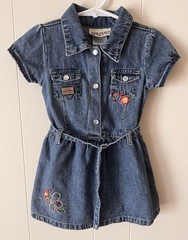 Vintage Carters Toddler Girl Denim Cotton Embroidered Dress 2T