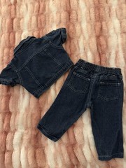 Young Hearts Girls 3T 2pc Denim Jeans Outfit Embroidered Pear Daisy Butterfly