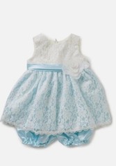 Jane Copeland Baby Girl’s Satin & Lace Dress Set-Size-24M-Baby Blue & White