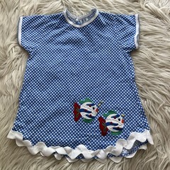 Vintage 90s PA Kids Blue Polka Dot T Shirt Dress Fish Embroidered Girls Size 3T