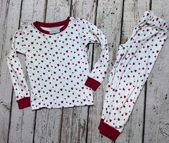 Lake 2-piece L/S Girl’s Pajamas in Red White Heart Print Pima Cotton Sz 4 4T