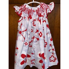 Livey Lou Hand Smocked Floral Baby Girl Dress Red White Flutter Sleeve 12M