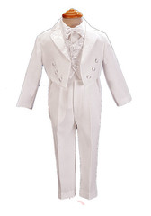 Toddler Boy Wedding Easter Formal Paisley Tail Tuxedo Suit White MEDIUM /M