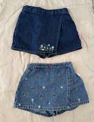 2 Vintage 90s Carter’s + Playskool Denim Girls Skirt Shorts Skorts 2T 24 Months
