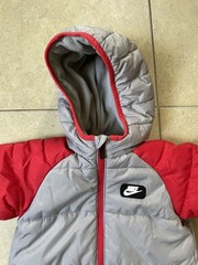 NIKE Baby Puffer Snowsuit One Piece Bunting Racer Silver/Red 24 Months