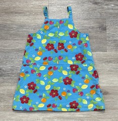 Vtg OshKosh Sz 4T Girls Fruit Print Jumper Dress Blue Cherry Strawberry Lemon