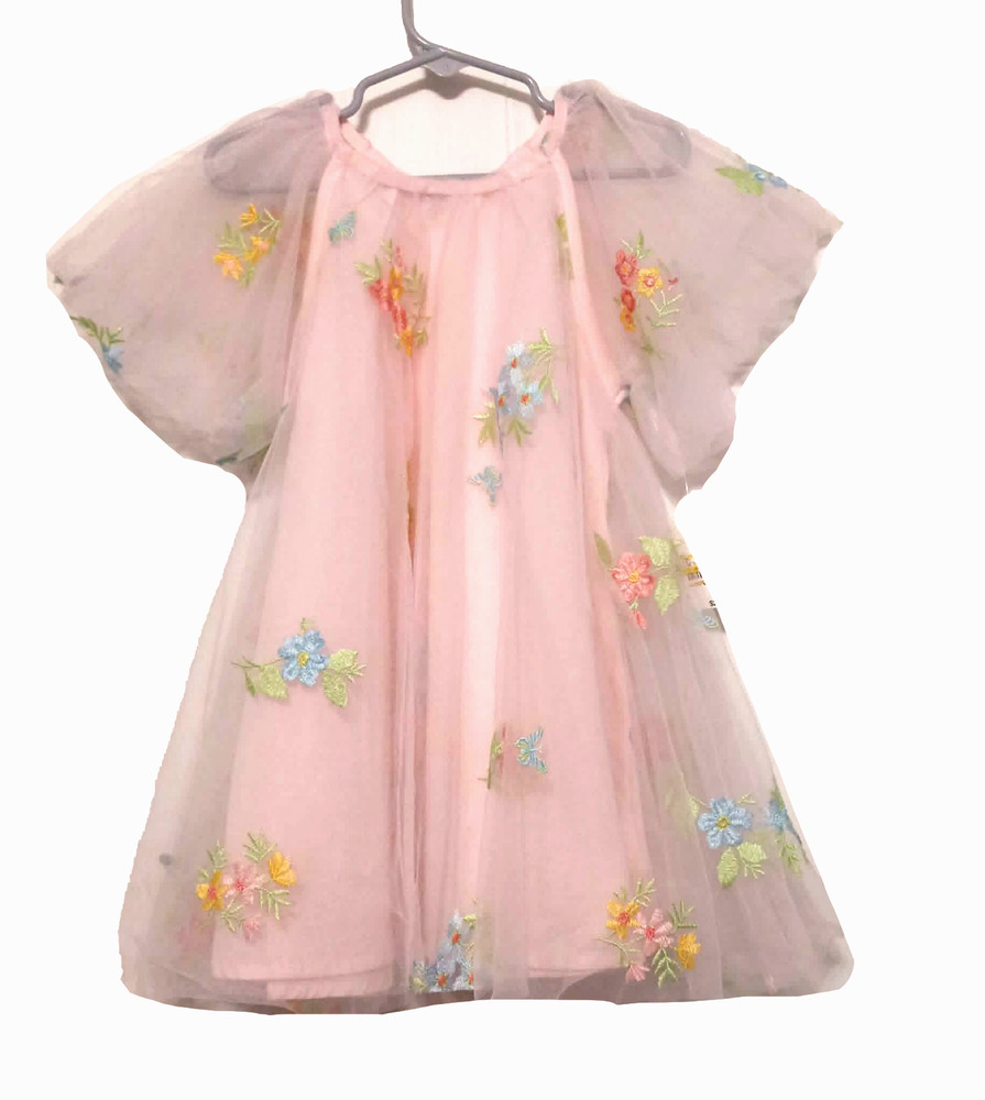 NWT Audrey Camille Girls Floral Embroidered Tulle Dress Size 3T Puff Sleeve Pink