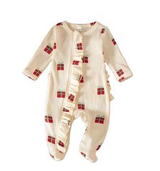 Laurenza’s Baby Girls Cream Christmas Present Footie with Headband