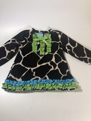 BOUTIQUE MUDPIE 0-6 GIRAFFE PRINT DRESS SIZE 0-6 MONTHS RUFFLE ACCENTS RIBBON