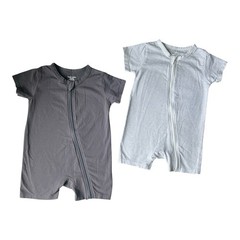 Teach Leanbh Unisex Baby Romper 2 Pack 6-12M Gray Stripe Cotton Spandex Zip EUC
