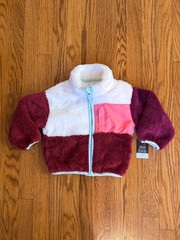 Okie Dokie Girls Faux Fur Sherpa Fleece White Maroon Jacket Long Sleeve Zip 12M
