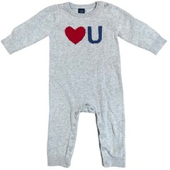 BabyGap Baby Gray Knit Romper I Love You Heart U Long Sleeve 12-18 Months