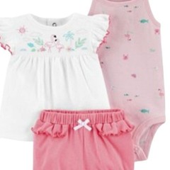 Carter’s Baby Girl 3-Pc Set 6 Months Flamingo White Pink Shorts Top Bodysuit NWT