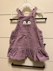 JOHN LEWIS girl toddler jumper overall skirt denim velvet pink sz 12-18M penguin