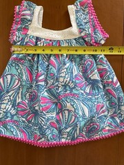 Lilly Pulitzer EUC Aqua/Blue/Pink Tropical Print 100% Woven Cotton Dress-12Mos