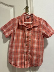 Old Navy Boys 5T Short Sleeve Collared Plaid Button-Up Shirt Red Cotton