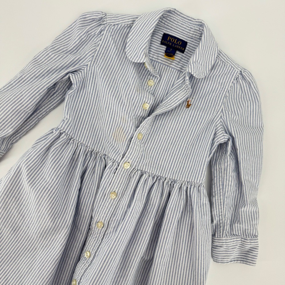 Polo Ralph Lauren Girls Blue White Striped Weylyn Shirt Dress Size 2 2T
