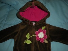 CARTER’S Brand NEWBORN GIRLS BROWN VELOUR APPLIQUE & EMBROIDERED HOODIE NB