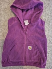 Carhartt Vest Girls 12M Purple Fleece Hooded Full Zip Pockets Toddler Winter