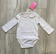New! RuffleButts White Long Sleeve Peter Pan Collar Basic Bodysuit, Girls 18-24M