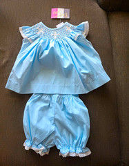 Banana Split Girls Faith Smocked Bloomer Set 2pc 9M Blue/White Sleeveless Lace