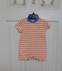 NWT Ralph Lauren Orange White Striped Shorts Romper Green Polo Logo sz 3 Months