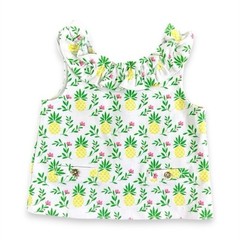 Janie and Jack Girls White Size 4 Sleeveless Cotton Pineapple Ruffle Tank Top