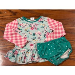 Ricrac & Ruffles Girls 18M Floral Gingham Peplum Top and Polka Dot Bloomers Set