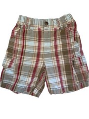 2007 GYMBOREE BOY Salt Washed Elastic Back Plaid Cargo Bermuda Shorts 2T 2 Yrs