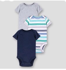 Lamaze Baby Boys’ Organic Cotton 3pkStriped and Solid Short Sleeve Bodysuit 12M