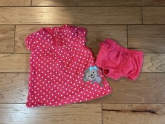 Just One You Baby Girl Coral Polka Dot Monkey Dress & Bloomers 2 pc Set 3 M