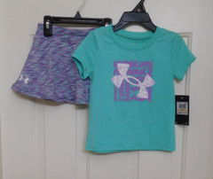 NWT 2pc Under Armour Green Purple Top & Skort Set sz 24 Months