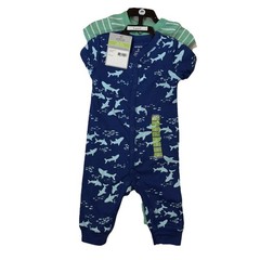 Carter’s 3 Mo Boy’s 2 Piece Long Sleeve Romper Set Blue Green Shark Scuba Dog