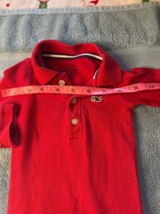 Vineyard Vines baby romper 3M in classic red with signature whale logo.