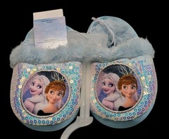 Toddler Girls Sz S 5/6 Disney Frozen Slipper-sequin Faux Fur Trim-Slip On NWT
