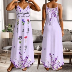 Personalized Mom Grandma Birth Flower Maxi Dress Custom Floral Mother’s Day Gift
