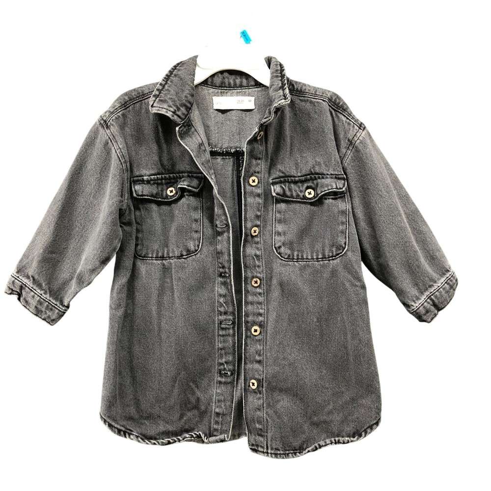 Zara Girls 18-24M Denim Shirt Jacket Gray Longline Dress Relaxed Oversized