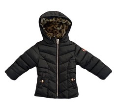 Kensie Girl Toddler Black Hooded Coat Faux Leopard Lining Size 18M