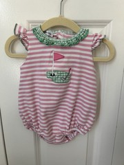 Magnolia Baby pink white striped golf embroidered applique bubble 12 month