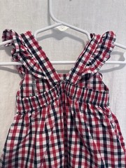 4th of July Baby Bubble Romper Gingham Sleeveless Red White Blue Ruffle 3-6m