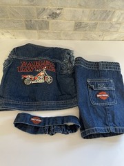 Harley Davidson 3 Piece Denim Outfit Vest, Shorts and Hairband size 12 Month