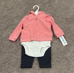NWT-Baby girl Carters 3 pc Pink Hoodie, pants and bodysuit sz 9 months Hearts
