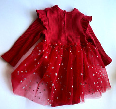 Little Me Joy Red Long Sleeve Ribbed Bodysuit Tulle Silver Stars Tutu 9 Months