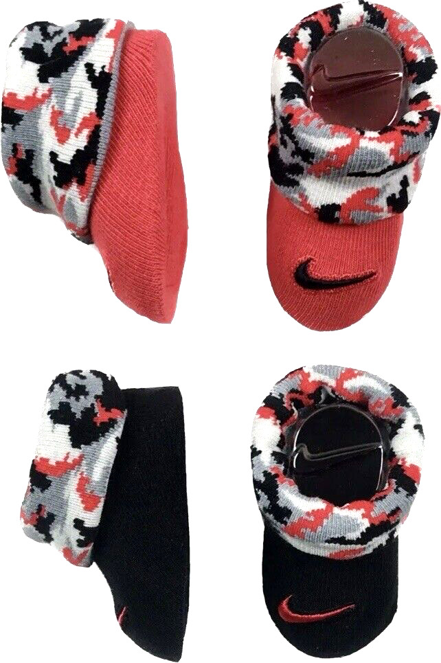Nike Baby 2 Pk Black Red Ankle Cotton Swoosh Camouflage Booties Set Sz 0-6 MO