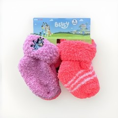 Bluey Bed/Slipper Socks 0-6M, Pink Coral Striped, 4 Pairs, Cartoon Character