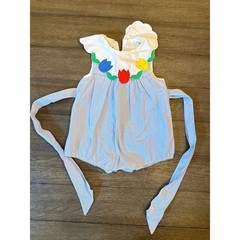 Vintage spring Romper Kids 24M Blue Pinstripe Tulip Applique Scallop Collar