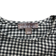 Emile et Ida Ruffle Shoulder Black White Gingham Check Vichy Baby Dress Size 9M